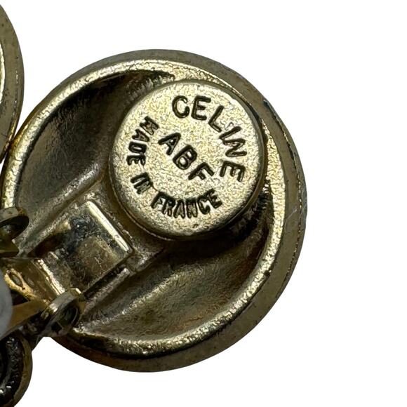 Celine Vintage Paris Heart Logo Clip-On Earrings 80’s Gold Tone Made in France - Picture 7 of 8